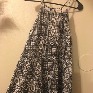 Black and white geo print fit and flare dress